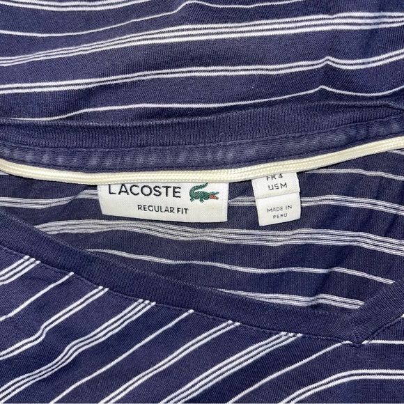 Lacoste Men's Navy Striped V-Neck Shirt medium - Picture 7 of 8